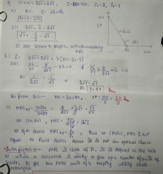 D O EC ake Convex to oidgin, bwith- de 1&1 50 MAS 6 3 sxy= thus at (ago), MRS not , equad to fAice Ratio, Hence duk not aw ogポWald en ce interpsetation. tMRS ua slope af fe, ft J defined as the人are oodx, to get ow Mone ut of, ephg utlity level 익 at wtun a consumes ouig to ive up a numbeu ofuuh chonged