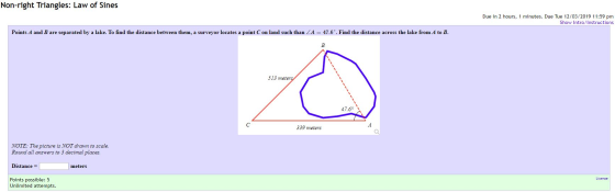 Non-right Triangles: Law of Sines Due in 2 hours, 1 minutes. Due Tue 12/03/2019 11:59 pm Show Intro/Instructions Points A and