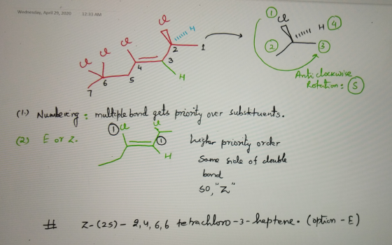 Wednesday, April 29, 2020 12:33 AM II ce ce ce Anticlockwise Rotation: () 6 5 OMC (1) Numbering : multiple bond gets priority