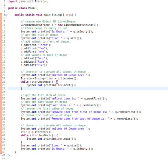 6 7 8 1 import java.util. Iterator; 2 3 public class Main { 4 50 public static void main(String[] args) { // create new Objec