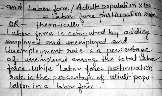 and Labor force / Adult population & loo rol = labor force participation rate. Ort theoritically and Labor force is computed