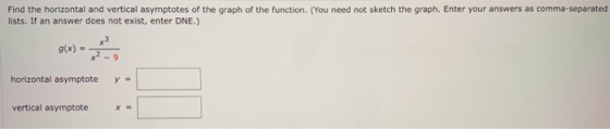 Find the horizontal and vertical asymptotes of the graph of the function. (You need not sketch the graph. Enter your answers