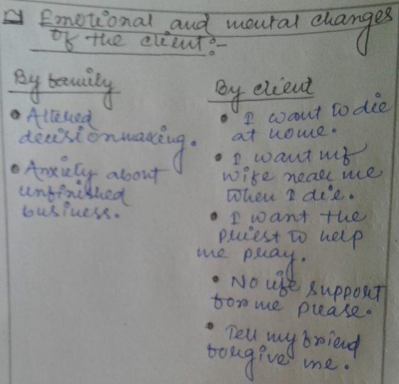 Emotional and mental of the client and mental changes! • Altered By family By client By client op want to die deusiontacéuq.