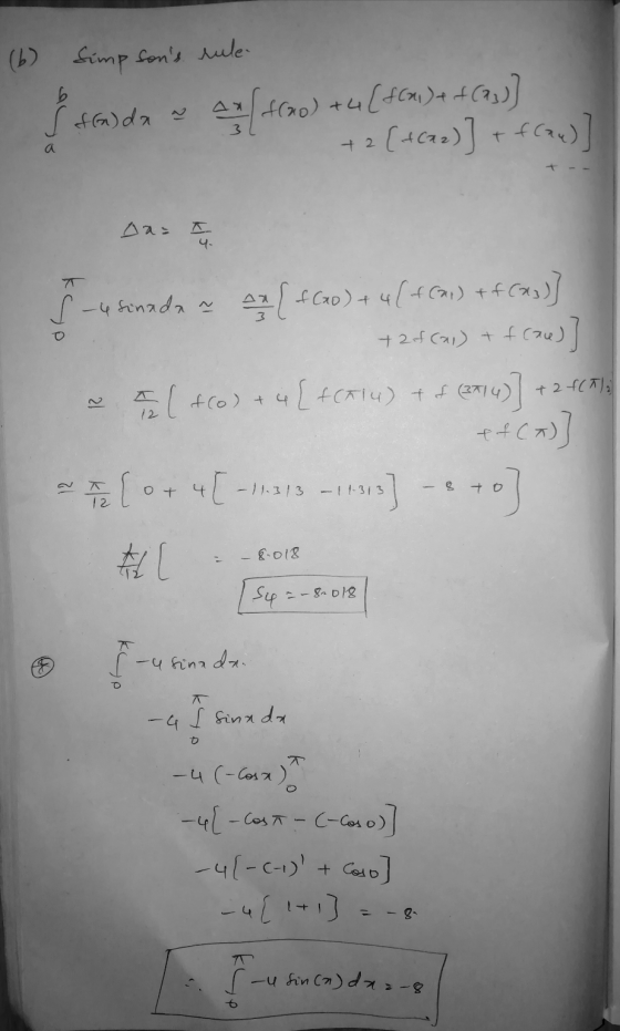 6 (6) Simpsons rule s fralda ~ ax frao) + 4 +4 [foon) + f(ay) 2 [+622)] + flau) was die 3 a + 2 Da= A T w - bundas er { 107.