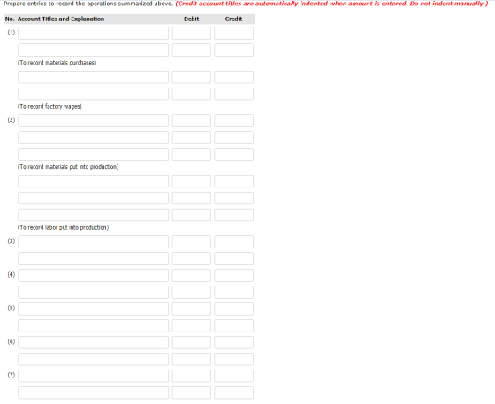 Prepare entries to record the operations summarized above. (Credit account titles are automatically indented when amount is e