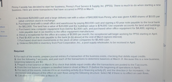 Penny Cassidy has decided to start her business, Pennys Pool Service & Supply, Inc. (PPSS). There is much to do when startin