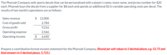 The Pharoah Company sells sports decals that can be personalized with a players name, team name, and jersey number for $20 e