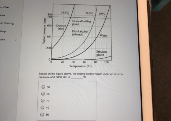 en e Text 34.6°C 78.3°C Area 100°C ent Sharing Normal boiling point Diethyl ether tings Vapor pressure (tore) Ethyl alcohol (