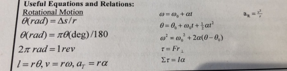 Useful Equations and Relations: Rotational Motion θ(rad)-As I r (rad) T(deg)/180 R. 2π rad-1 rev