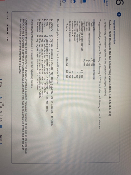 6 5 of 8 Required information Problem 3-8B Complete the full accounting cycle (LO3-3, 3-4, 3-5, 3-6, 3-7) [The following info
