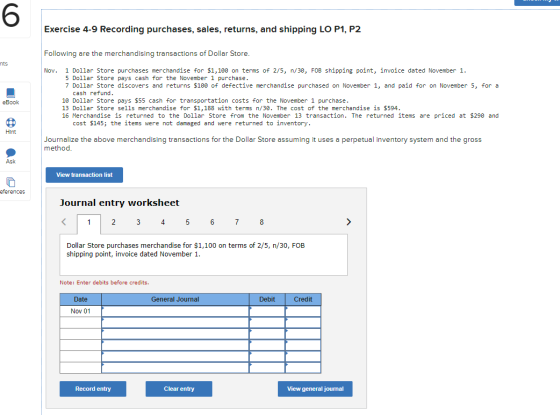 6 Exercise 4-9 Recording purchases, sales, returns, and shipping LO P1, P2 Following are the merchandising transactions of Do