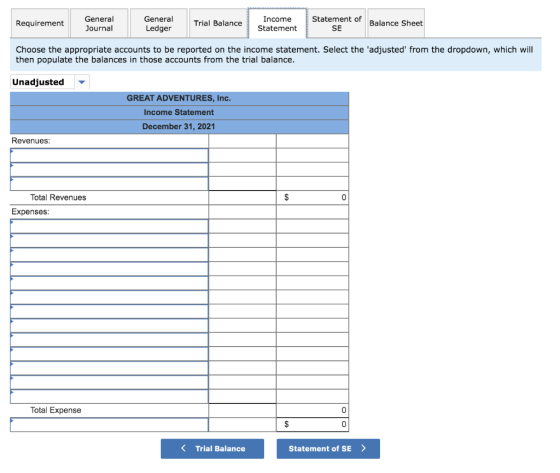 Statement of Balance Sheet Requirement General Journal General Ledger Trial Balance Income Statement SE Of Balan Choose the a