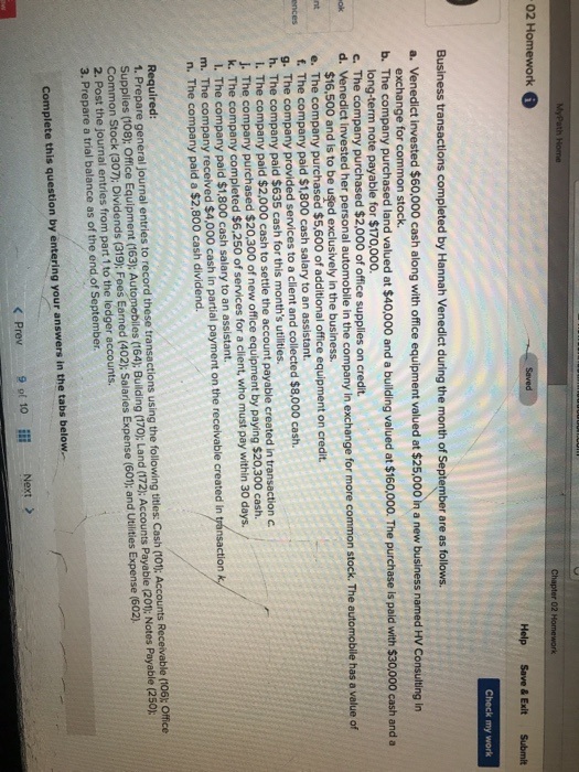 My Path Home Chapter 02 Homework -02 Homework Saved Help Save & Exit Submit Check my work Business transactions completed by