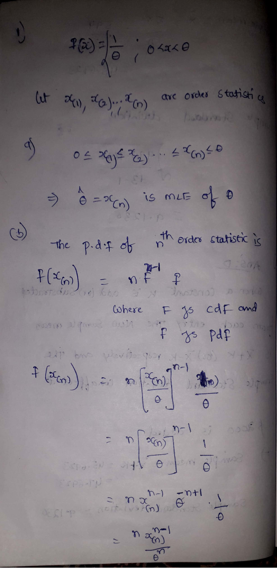 REF:ouse o ako are order Statistice 9 05 May ). Sony So => Ô =%) is MLE of o The p.dif of the order statistic is Where nossos