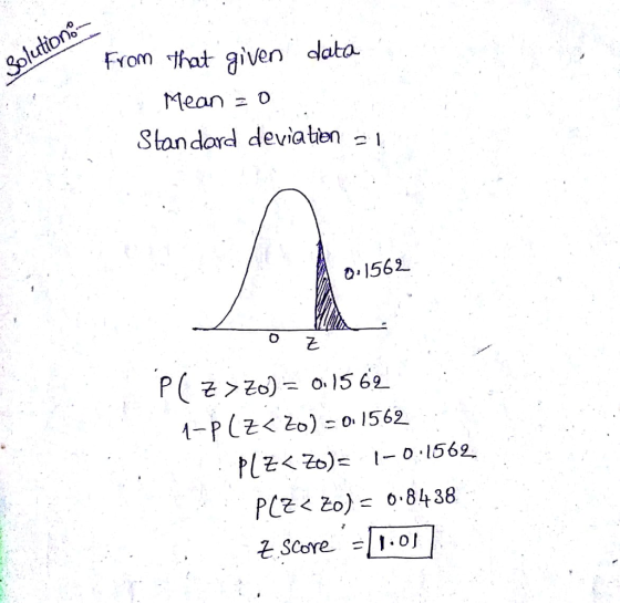 Fvom that given lata. Mean Standard deviate: l 01562 PCR Zo)= 0.8438 2 SCore .0
