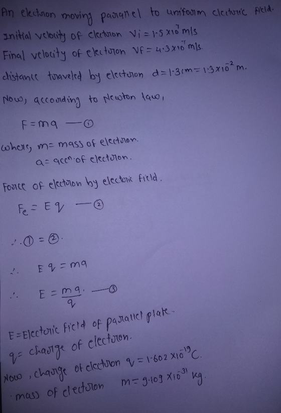 An elednon mmovin panamel Final veloaity of elke toron v ms. а 9ce®.of electolon oV