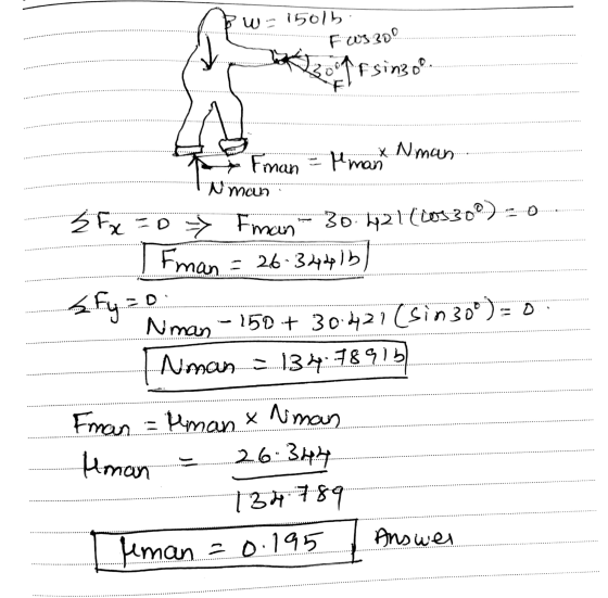 w 1501b F ws 300 2011 Esingo Finan Nman pemant x Niman 30.12tlcos:300) Ź Fx D => Finan Fman = 26-34875] < Fy=1 Niman - 150+ 3