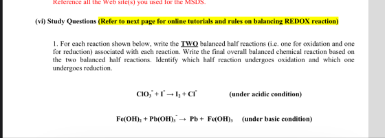 Reference all the Web site(s) you used for the MSDS. (vi) Study Questions (Refer to next page for online tutorials and rules