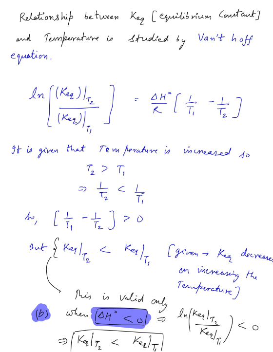 Relationship between Keq [ equilibrium Constant] and Temperature is studied equation, by Vant hoff en l (keq) / SH T, SH [ 1