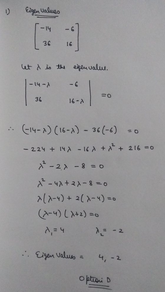 46 36 16 -14-1-6 36 16-λ ely-a) (16-A)-36 (-6) = o 2) o 2.