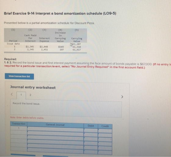 Brief Exercise 9-14 Interpret a bond amortization schedule (LO9-5) Presented below is a partial amortization schedule for Dis