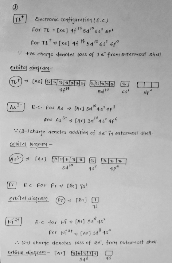 Tet) Electronic configuration (£.c.) for TL = [Xe] 4f 454 6s? op! for Tet [Xe] 44 17 500 65² 60° tve charge denotes loss of