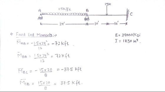 Sk I-SK う Fixed End Monents:プ E 29000Ksi T 1830 in 2 12. MB 1 20 =-31,Skft MCB= ISX 20-375 kft. 8