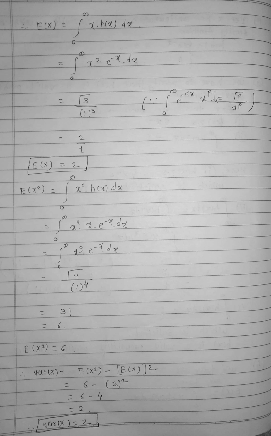 EX 2 Ix.h x.h(a).da x.? e-x.de 3. (۱) (gende ani de la R) ap 8 1 TE(X) 2 E (X²) x² haldae 스 ja? x.ee, dat so as et de 0 4 3!