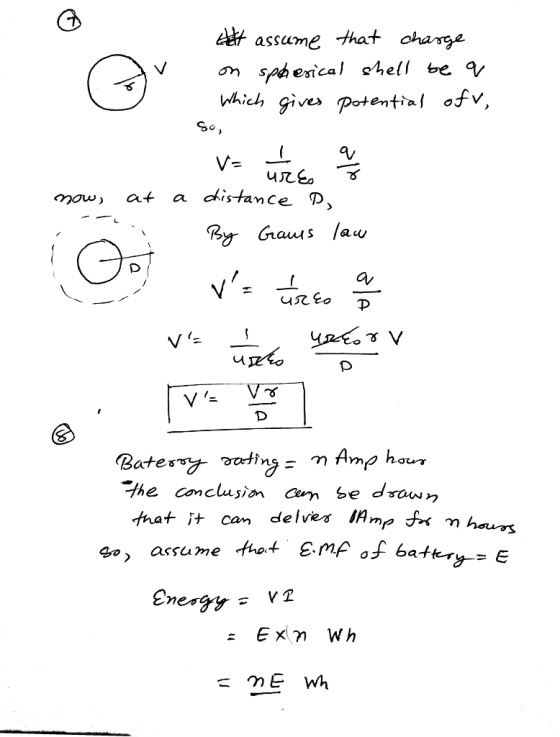 assume hat ohange which Çives Potental ofv, mow, at a ohistance D tra delves IAmp f* m hours