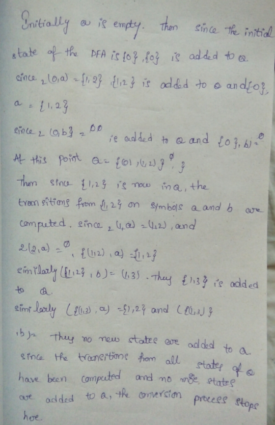 g,itially a) ie empty. Than she呢 state of the DFA Since t initial o andfo addedわQ. and to 7,6) 112) a e im ,32 to a b) tuy no