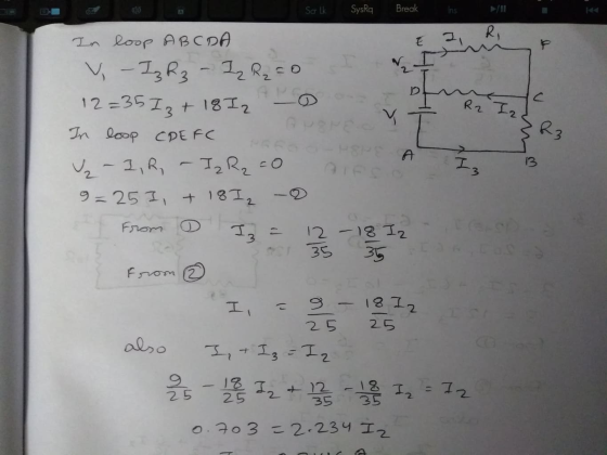Solk SysRa Break ris I In loop AB CDA V - Iz Rz - I R=0 12=35 I2 + 1812 - O и Doop cPE Fc -I, R, - Iz R₂ =O 9=25 I, + 18 Iz -