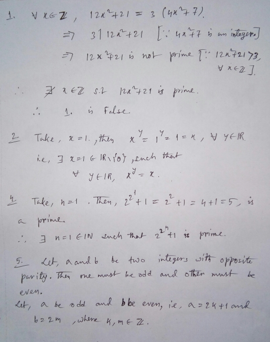 1. VKGZ 12x²+21= 3 (4277). => 31 120+21 [:eft is an integere] 7 12 & 721 is not prime 1: 12472173, txE2]. 7 xEZ s.2 12x²+21 i