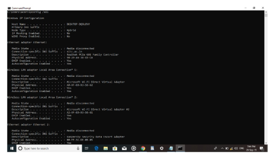 - O X Command Prompt C:\Users\acer>ipconfig /all Windows IP Configuration Host Name .. :::......: DESKTOP-DOOLOVV Primary Dns