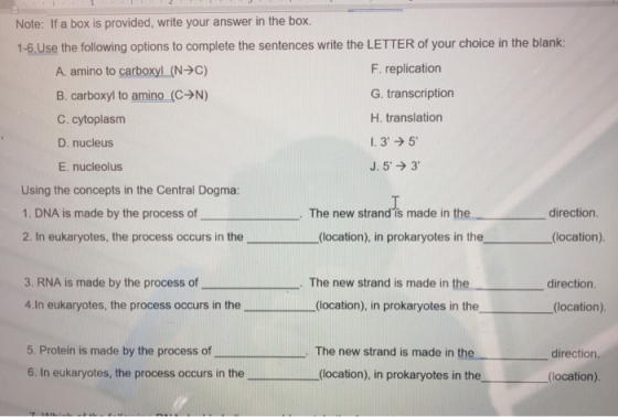 Note: If a box is provided, write your answer in the box. 1-6. Use the following options to complete the sentences write the