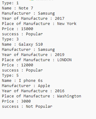 Type: 1 Name Note 7 Manufacturer: Samsung Year of Manufacture 2017 Place of Manufacture New York Price 15000 success Popular