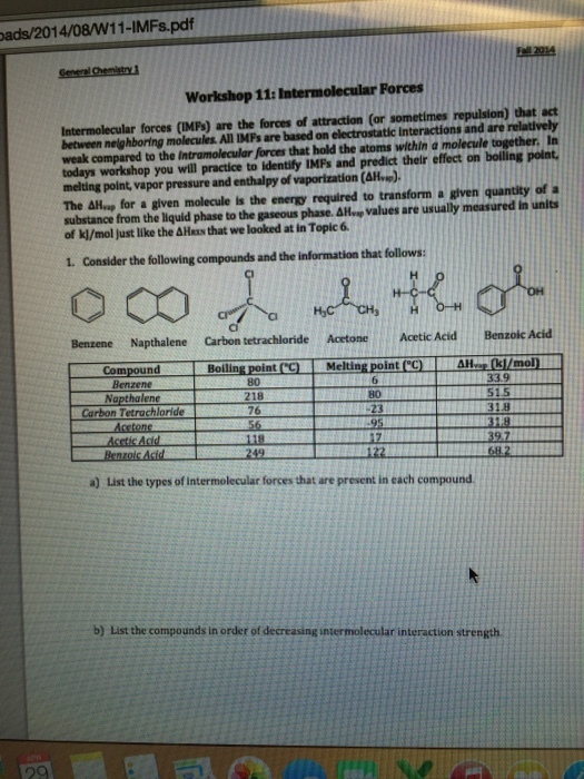 Intermolecular forces (IMPs) are the forces of att