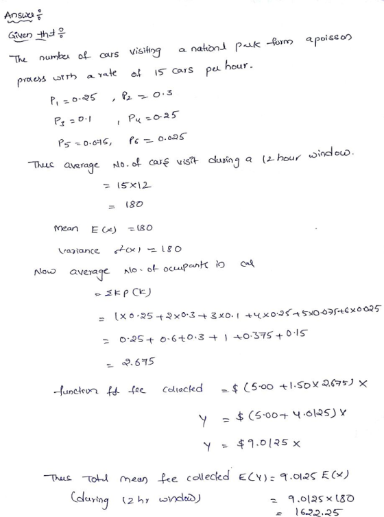 Given th The oumbe of cars visifng a na late IS cars per hour. hus a 15x12. = (80 loo avera = O.QS+ 0-6to.3-+ } +0.375十0.S -Thus Told neaり fe collected ECY):아.olas E(x)