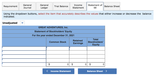 Requirement General Journal General Ledger Trial Balance Income Statement Statement of SE Balance Sheet Using the dropdown bu