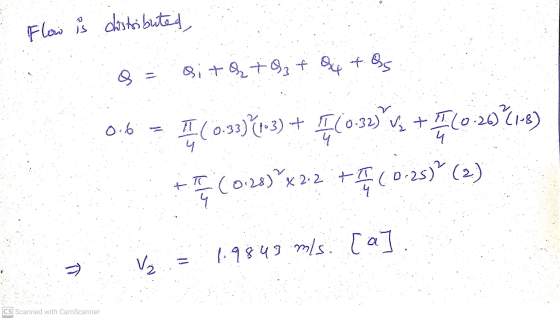 Flow is distributed ofer oi os sita + of 0.6 (0-3371-3) + (0-323vs + 10-2071-5) (0:28)?x2.2 + (0.25)? (2) 4 V2 19843 ms. ca]