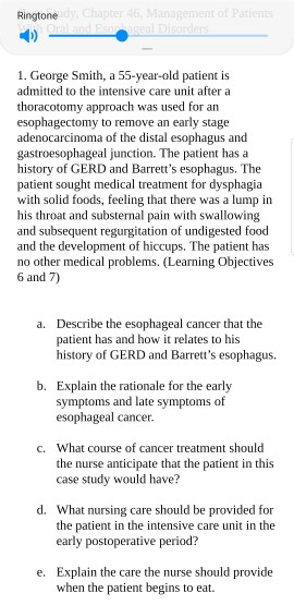 Ringtoned Chapter 16: Management of Patients Quand le Disorden 1. George Smith, a 55-year-old patient is admitted to the inte