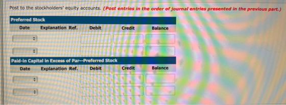 Post to the stockholders equity accounts. (Post entries in the order of journal entries presented in the previous part.) с P