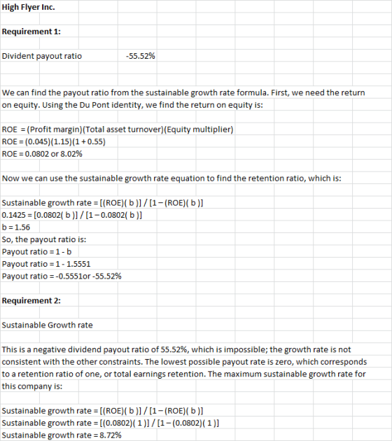 High Flyer Inc. Requirement 1: Divident payout ratio -55.52% We can find the payout ratio from the sustainable growth rate fo