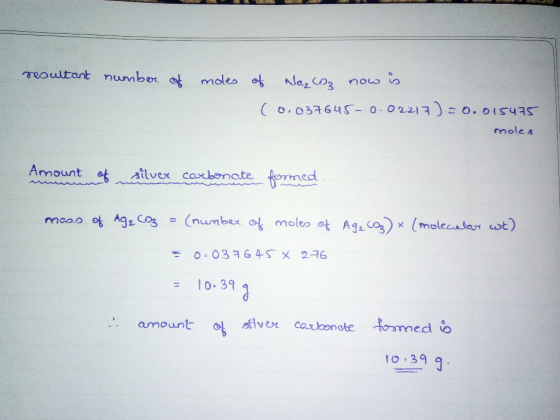 03 64S- 0 0221)o. Disys moles Amount atlvex casckanste termed = ( numbex s 10. 39 . amount silver caubonote omed 10.399
