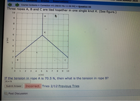 contents Grades ner 2020 Reservations Course Contents > Correction #3 (08/03 Mo 11:59 PM) > Question 03 Three ropes A, B and