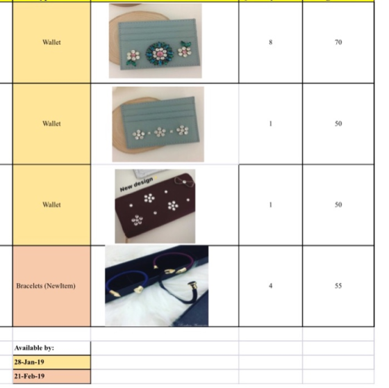 Wallet 70 Wallet 50 椒 Wallet 50 Bracelets (Newltem) Available by: 28-Jan-19 21-Feb-19