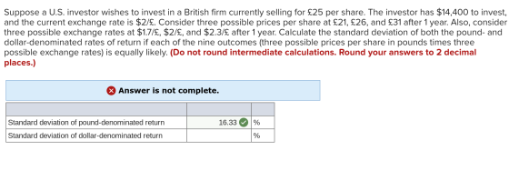 Suppose a U.S. investor wishes to invest in a British firm currently selling for £25 per share. The investor has $14,400 to i