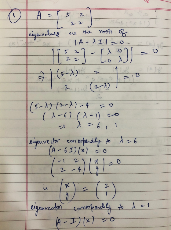 o A 5 2 2 z the roots of 0 eigenvalues 1 A- & Il-o 1112]-[A JA 7 | (s) 2 1 = 2 -1). (5-X) (2-2) -4 = 0 1-67 (0-1) o x = 6 eig