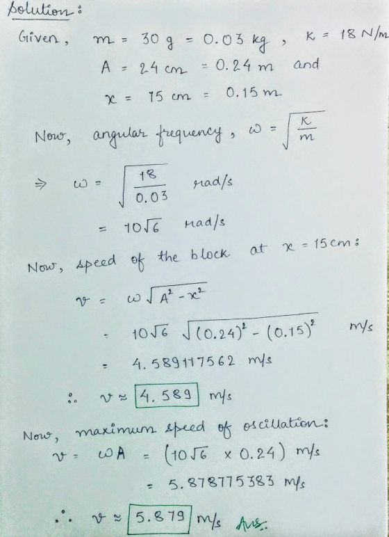 Gi K,=侶N A = 24 crn-0.24 m and K. Nou, angulaん 0.03 1016 nad/s the block, at χ-15cm; Nou, speed 1016.] (0.2ゲー(0.15)2 4. 58911