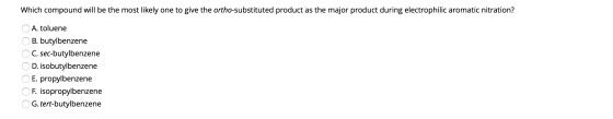 Which compound will be the most likely one to give the ortho-substituted product as the major product during electrophilic ar