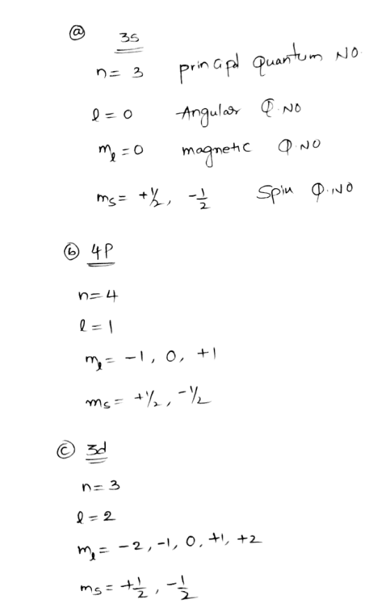 (a 35 NO n= 3 Agulas NO m O magnetc DNO ms= +X, Spin NO 4P n=4 , o, + ms n= 3 Q 2 2,-, O, +1, +2 m ms= +z